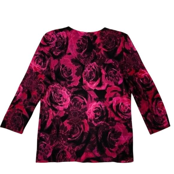 Talbots 100% Merino Wool Floral Long Sleeve Shirt Sweater Light Roses - Picture 6 of 6